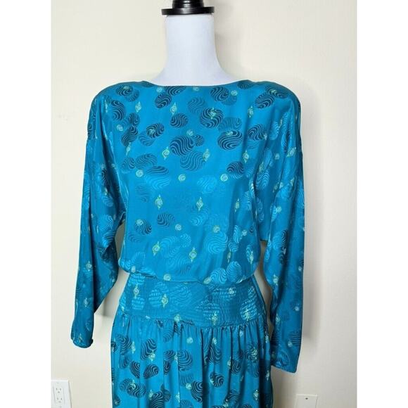 VTG Charles Bianco Italy Silk Colorful Longsleeve Art Deco Luxury Geometric Maxi - Picture 4 of 11